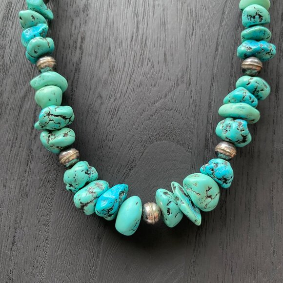 Authentic KINGMAN Old Mine TURQUOISE 925 NECKLACE.Robin's Egg|Sky Blue|Milky Way - Picture 4 of 7